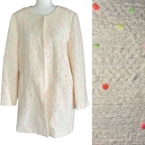 Anthro Vilagallo Off White Woven Tweed Embroidered Neon Dot Longline Jacket - XL